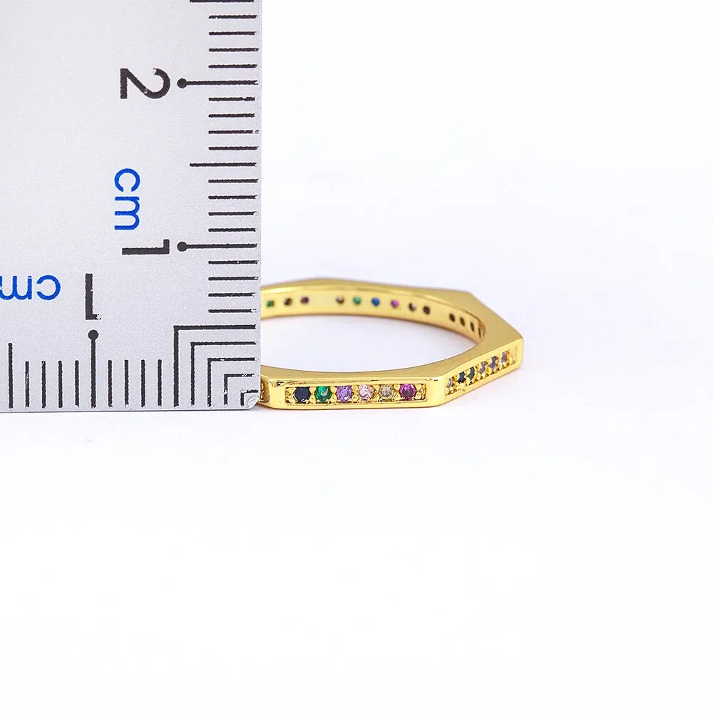 High Quality 6/7/8/9 Sizes Copper CZ Colorful Geometric Rings