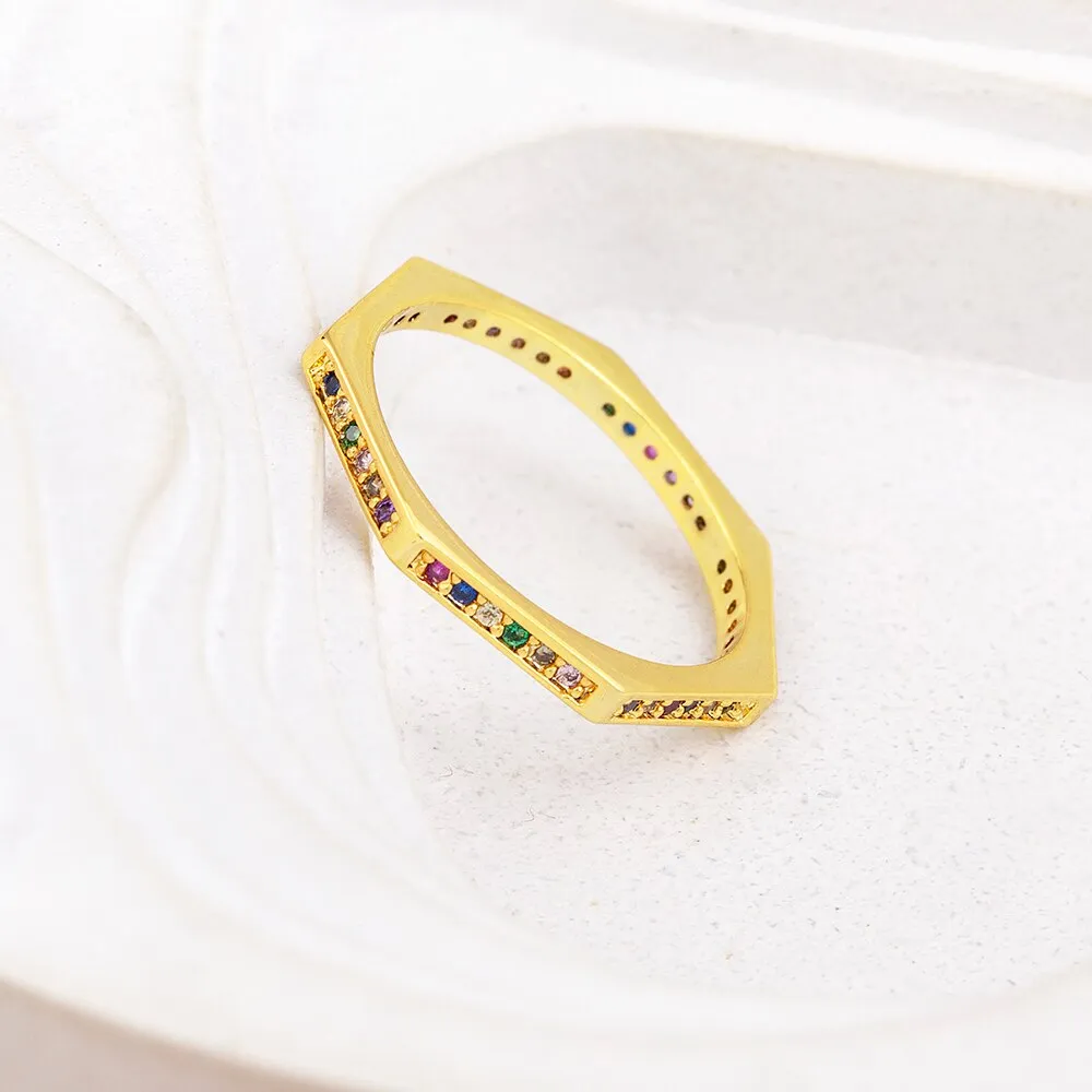 High Quality 6/7/8/9 Sizes Copper CZ Colorful Geometric Rings