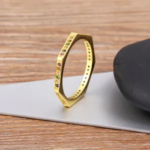 High Quality 6/7/8/9 Sizes Copper CZ Colorful Geometric Rings