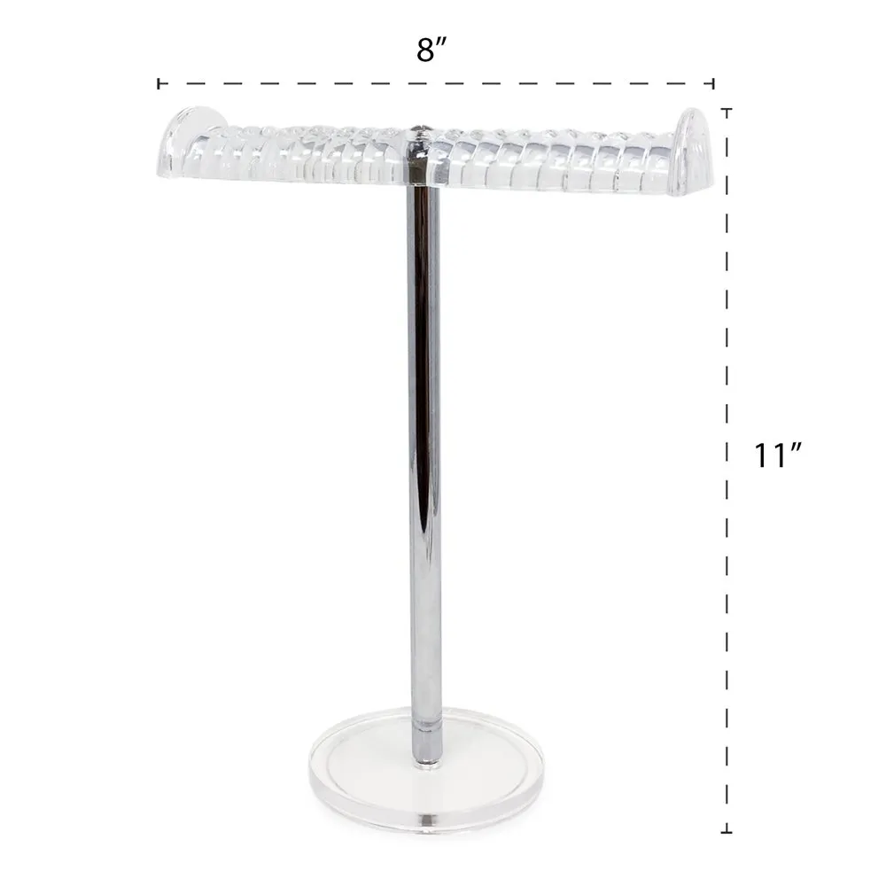 Isaac Jacobs Clear Acrylic Necklace & Bracelet Holder (8” inch T-Bar)– Hanging Chain and Bangles Organizer Sleek & Sturdy Stand for Jewelry – Storage Solution- Bedroom- Bathroom – Countertop