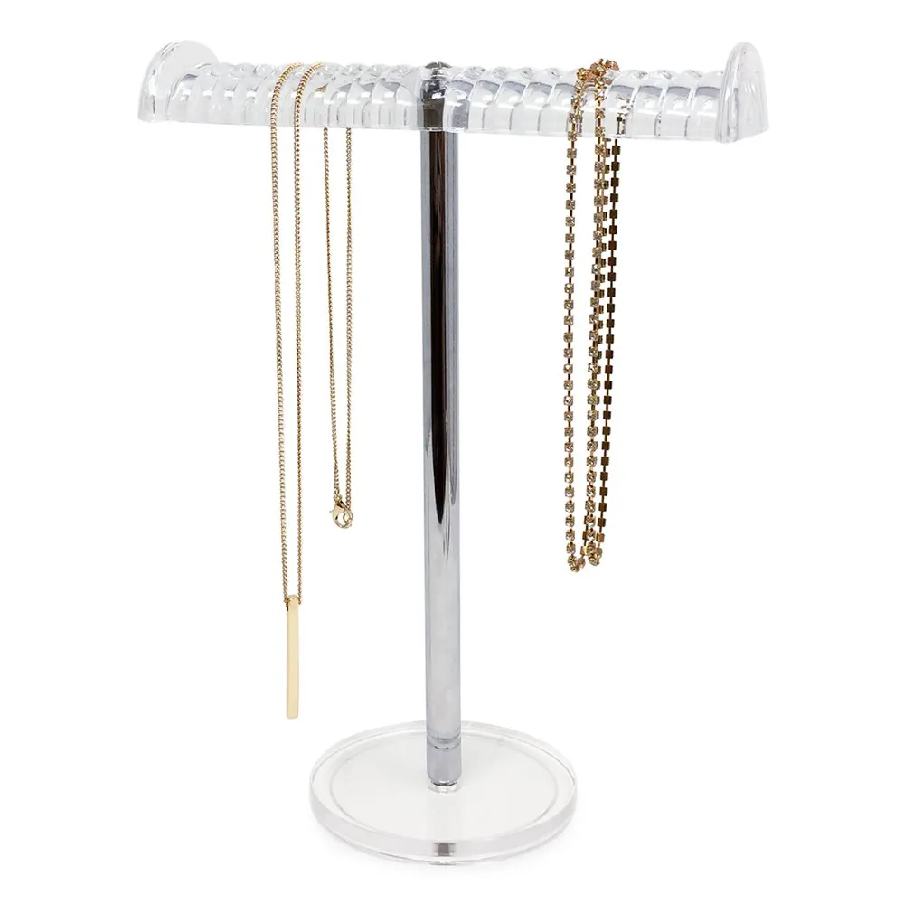 Isaac Jacobs Clear Acrylic Necklace & Bracelet Holder (8” inch T-Bar)– Hanging Chain and Bangles Organizer Sleek & Sturdy Stand for Jewelry – Storage Solution- Bedroom- Bathroom – Countertop