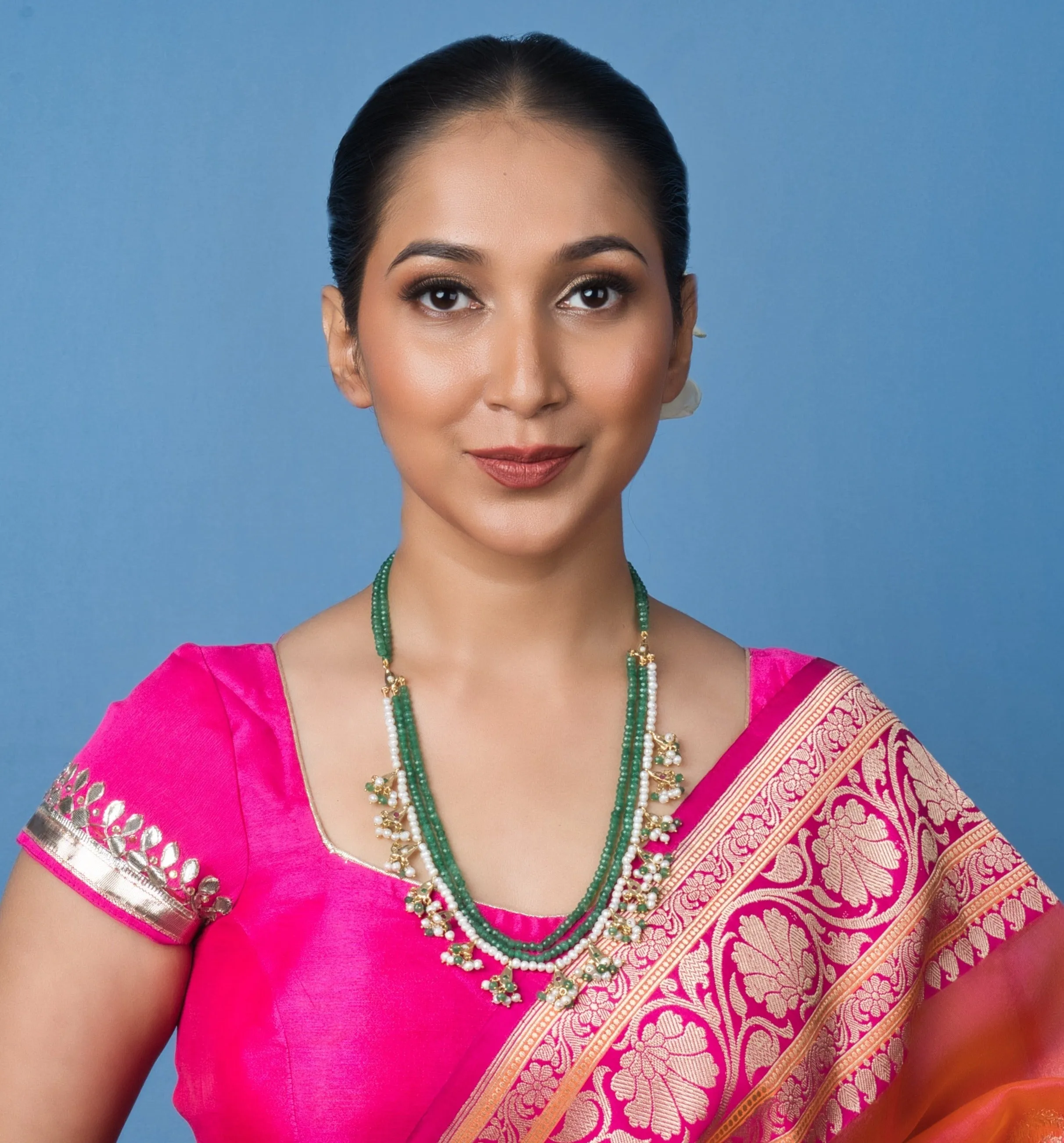 Jadau Emerald Toned Biya Mala