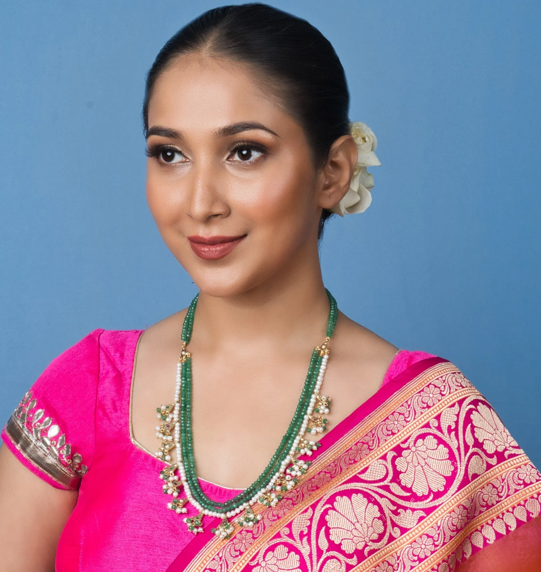 Jadau Emerald Toned Biya Mala