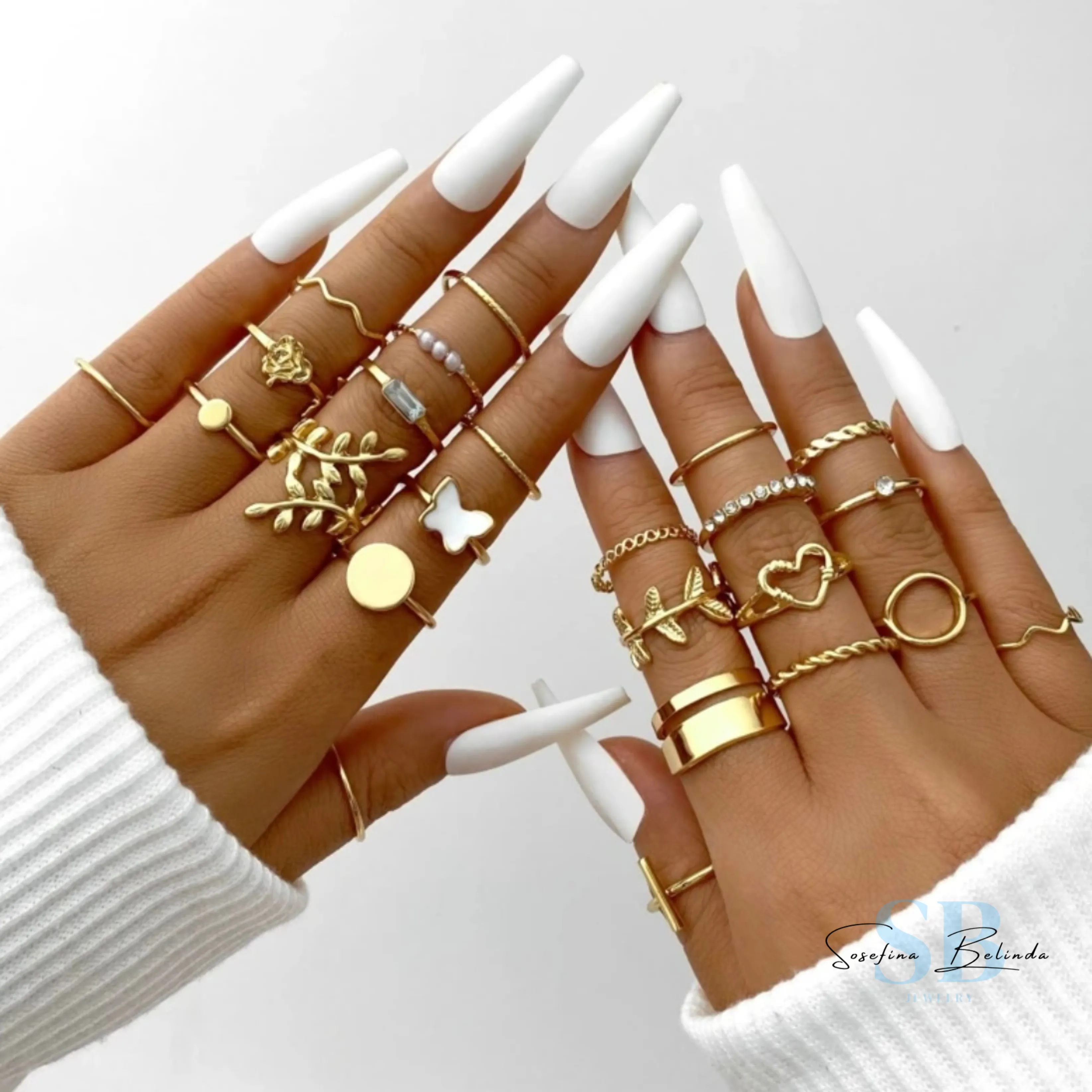Laurel Wreath Diamonds and Pearls Boho Ring Set
