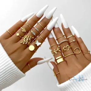 Laurel Wreath Diamonds and Pearls Boho Ring Set