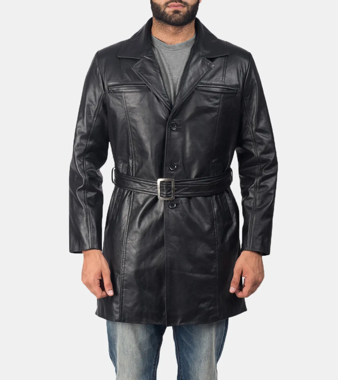 Ledger Men's Black Waxed Leather Coat