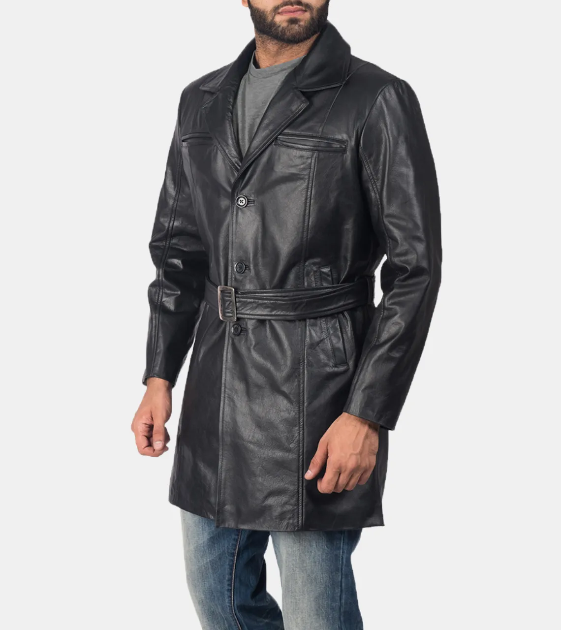 Ledger Men's Black Waxed Leather Coat