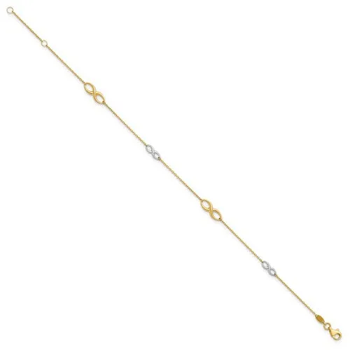 Leslie's 10kt Two-tone Polished with 1in ext. Anklet with Infinity Symbol