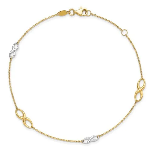 Leslie's 10kt Two-tone Polished with 1in ext. Anklet with Infinity Symbol