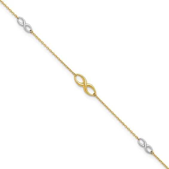 Leslie's 10kt Two-tone Polished with 1in ext. Anklet with Infinity Symbol