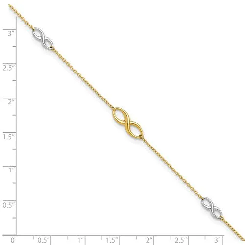 Leslie's 10kt Two-tone Polished with 1in ext. Anklet with Infinity Symbol