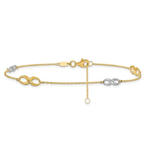 Leslie's 10kt Two-tone Polished with 1in ext. Anklet with Infinity Symbol