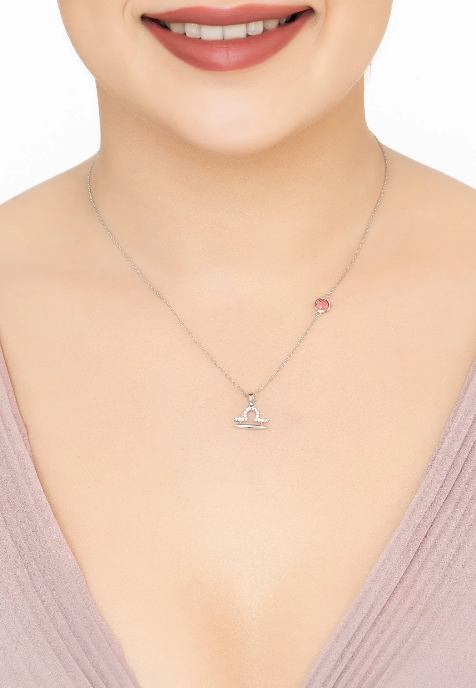 Libra Birthstone Necklace in Silver with Pink Tourmaline