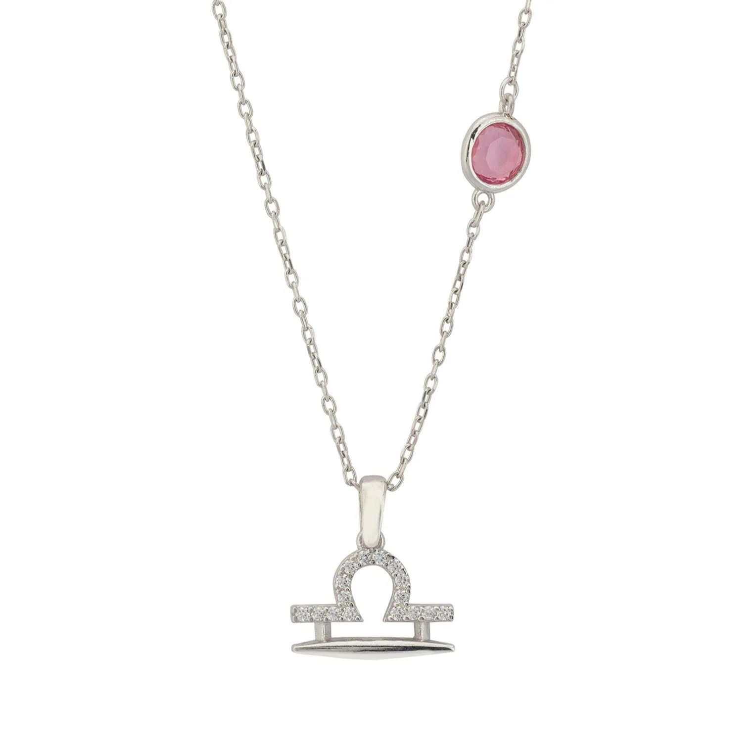 Libra Birthstone Necklace in Silver with Pink Tourmaline