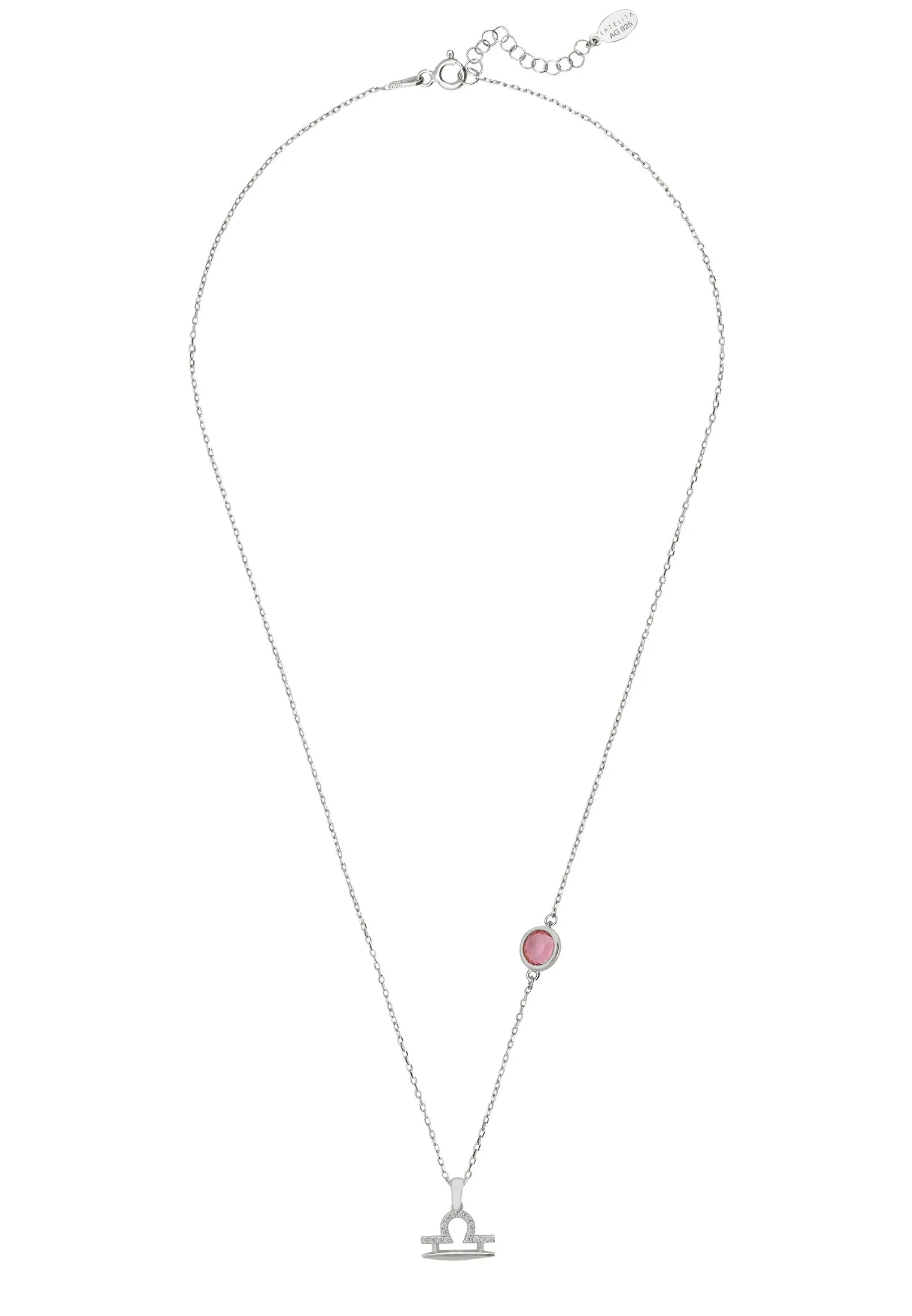 Libra Birthstone Necklace in Silver with Pink Tourmaline