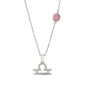Libra Birthstone Necklace in Silver with Pink Tourmaline