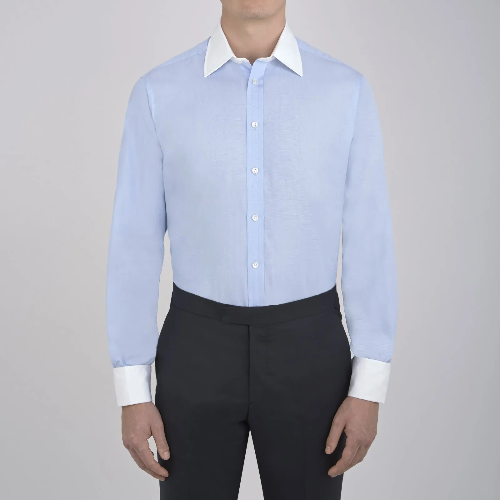 Light Blue End-on-End Shirt with Contrast T&A Collar and Double Cuffs