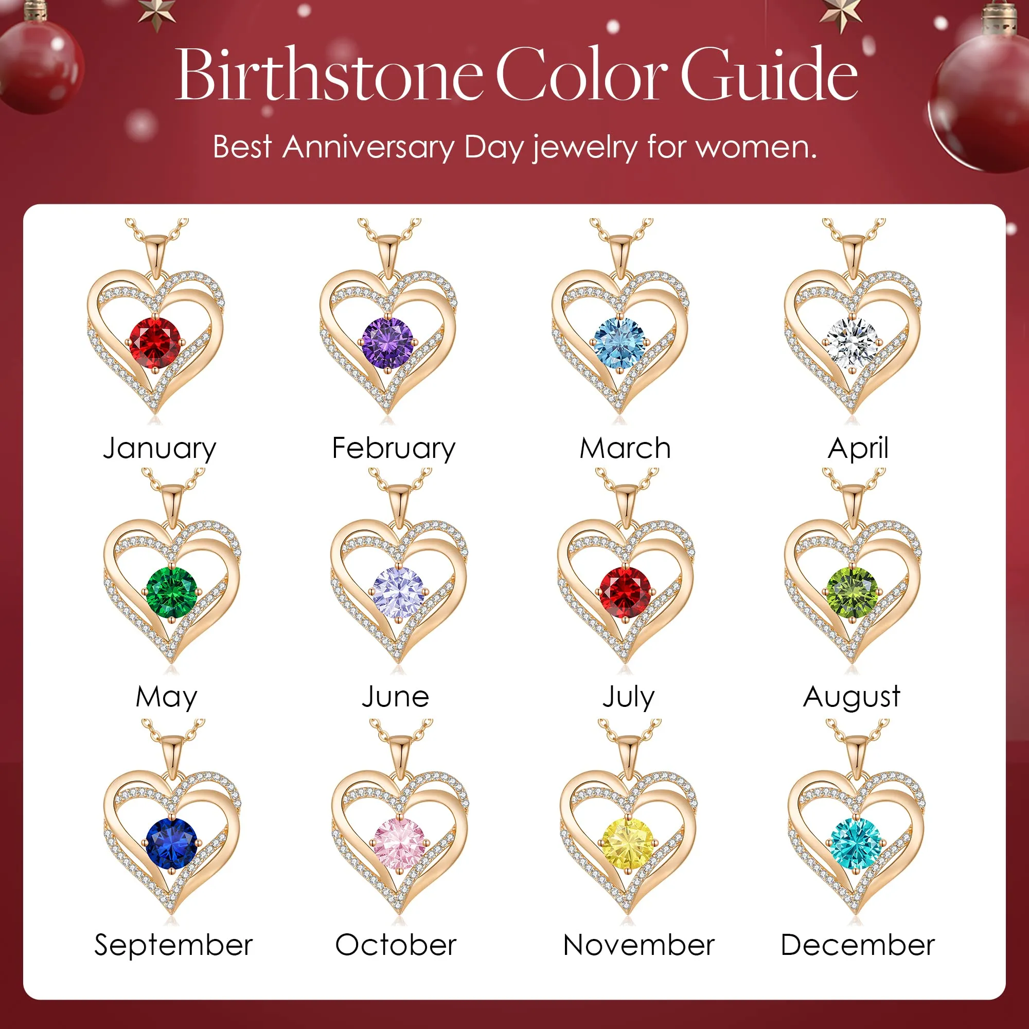 LOUISA SECRET Love Heart Birthstone Necklaces for Women, Birthday Gift for Women, Anniversary Jewelry Gift for Wife Her, 925 Sterling Silver Women Pendant Necklace, Christmas Valentine's Day Gift