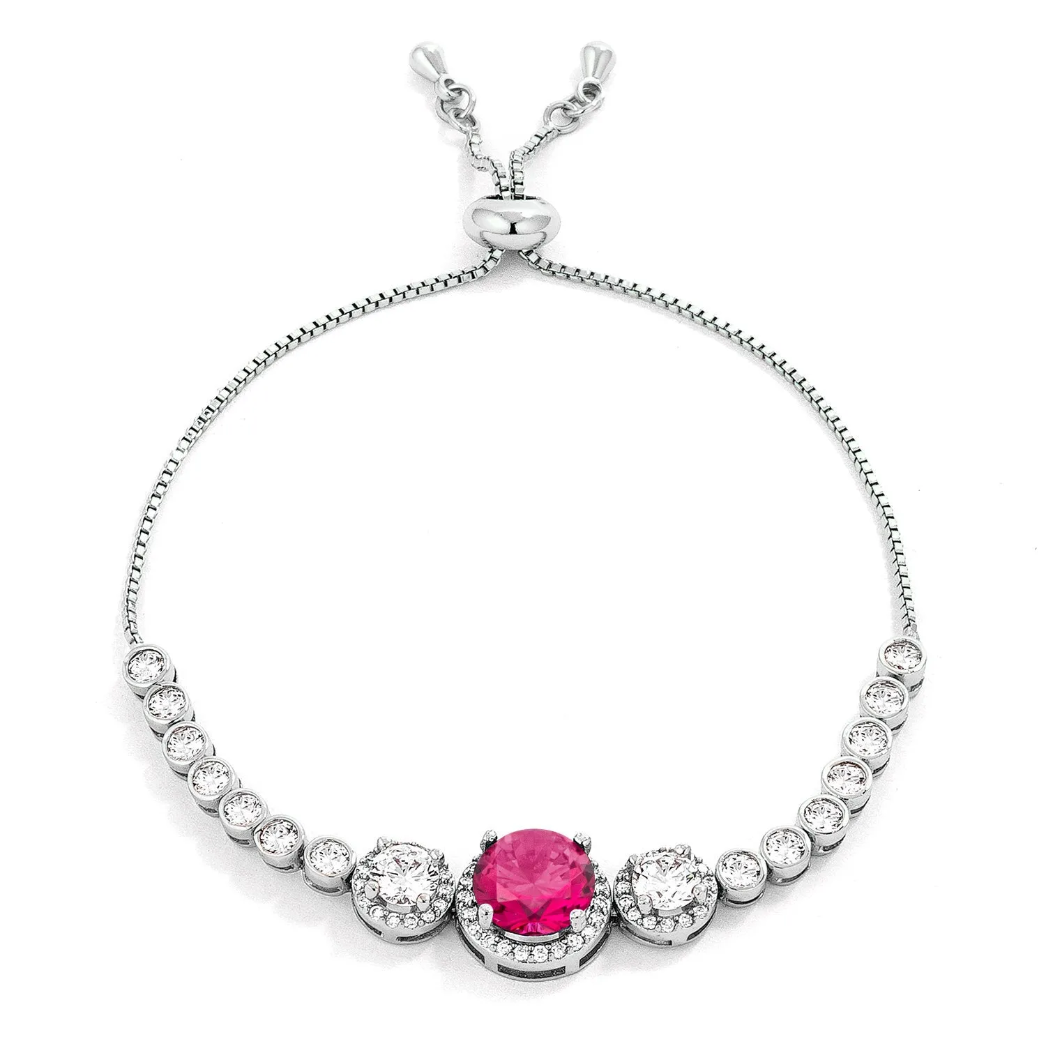 LOVCIA Elegant Fuchsia & Clear CZ Rhodium-Plated Slider Tennis Bracelet