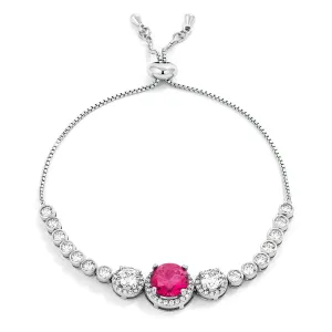 LOVCIA Elegant Fuchsia & Clear CZ Rhodium-Plated Slider Tennis Bracelet