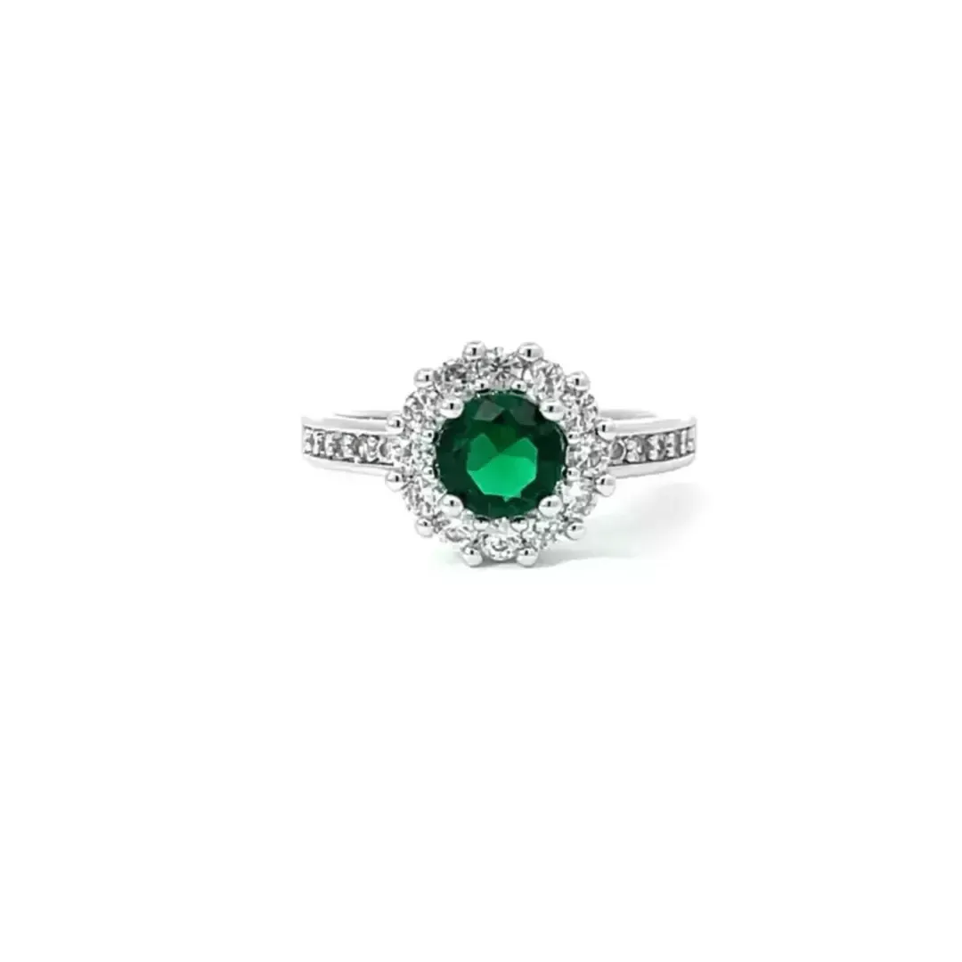 LOVCIA Forever Green Birthstone Engagement Ring in Rhodium Finish