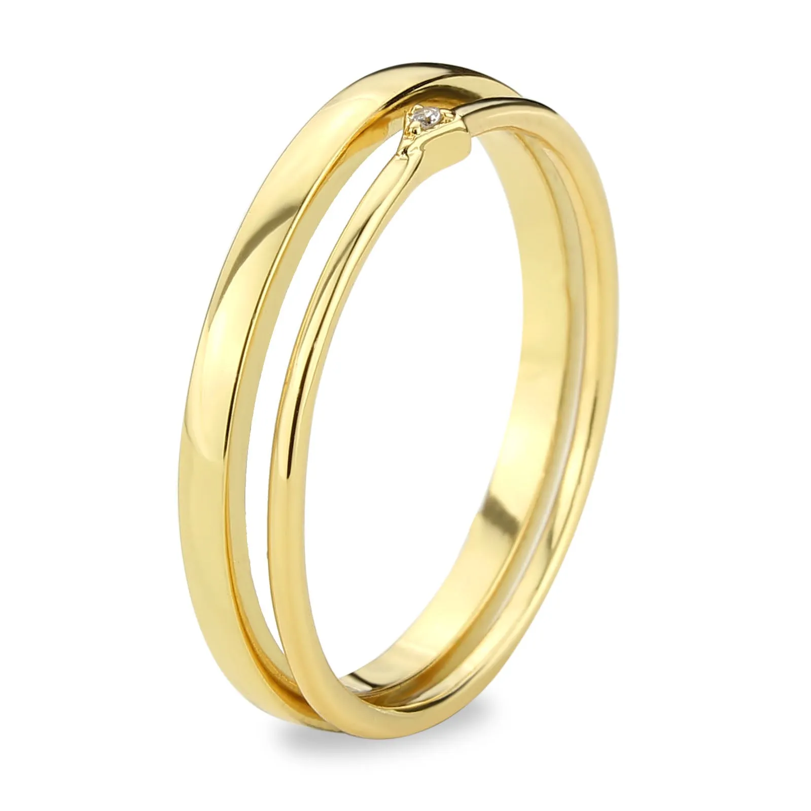 LOVCIA Radiant Flash Gold Brass Ring with Clear AAA CZ Stone
