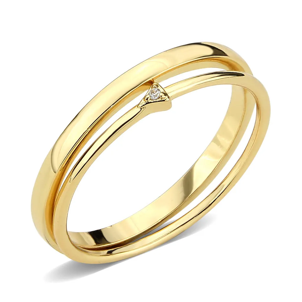 LOVCIA Radiant Flash Gold Brass Ring with Clear AAA CZ Stone