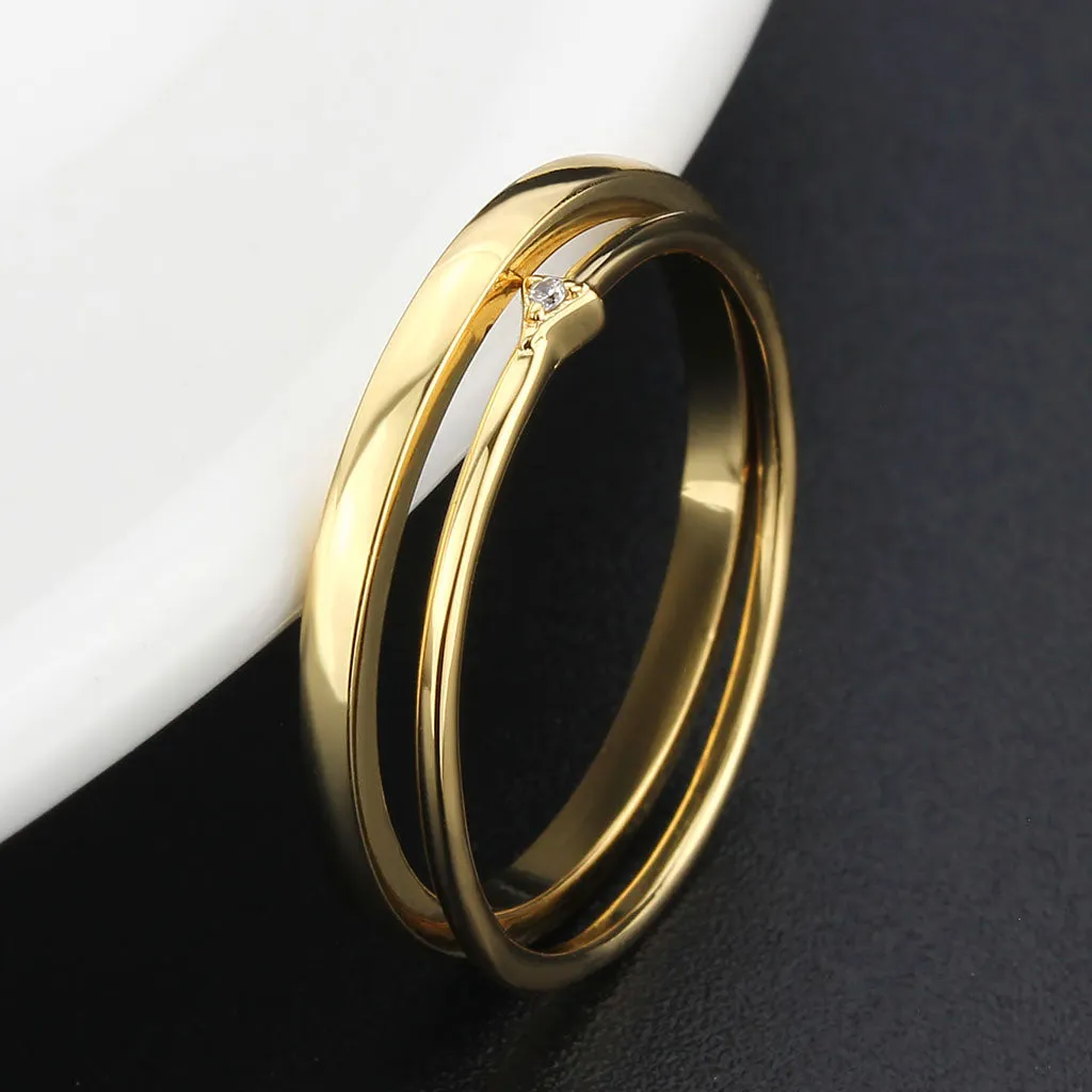 LOVCIA Radiant Flash Gold Brass Ring with Clear AAA CZ Stone