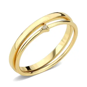 LOVCIA Radiant Flash Gold Brass Ring with Clear AAA CZ Stone