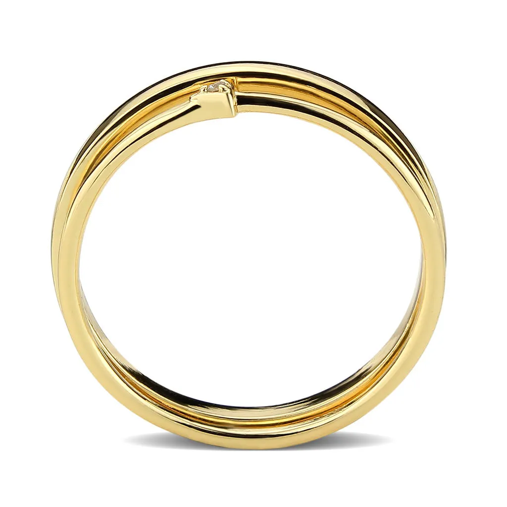 LOVCIA Radiant Flash Gold Brass Ring with Clear AAA CZ Stone