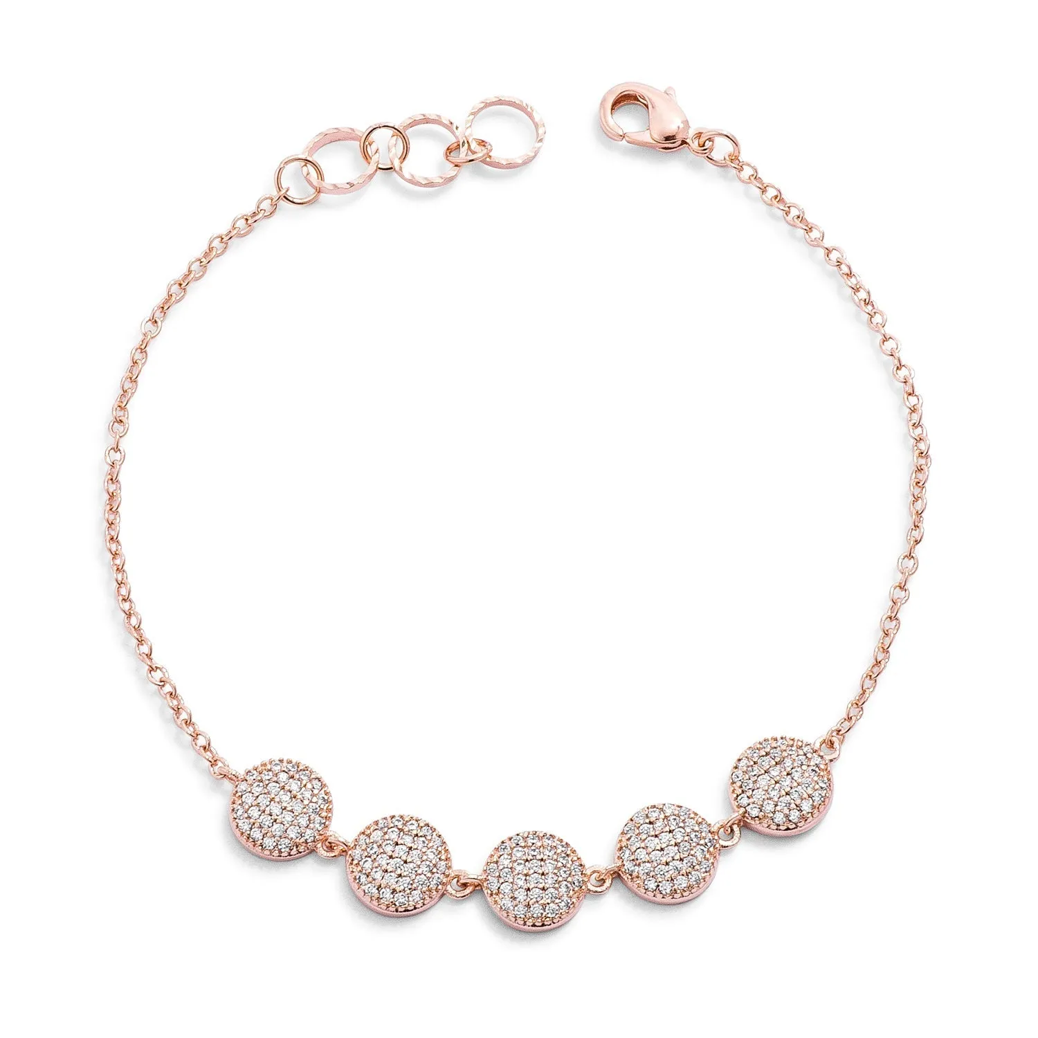 LOVCIA Rose Gold Pave Disc Bracelet with 0.8ct Round CZ Stones