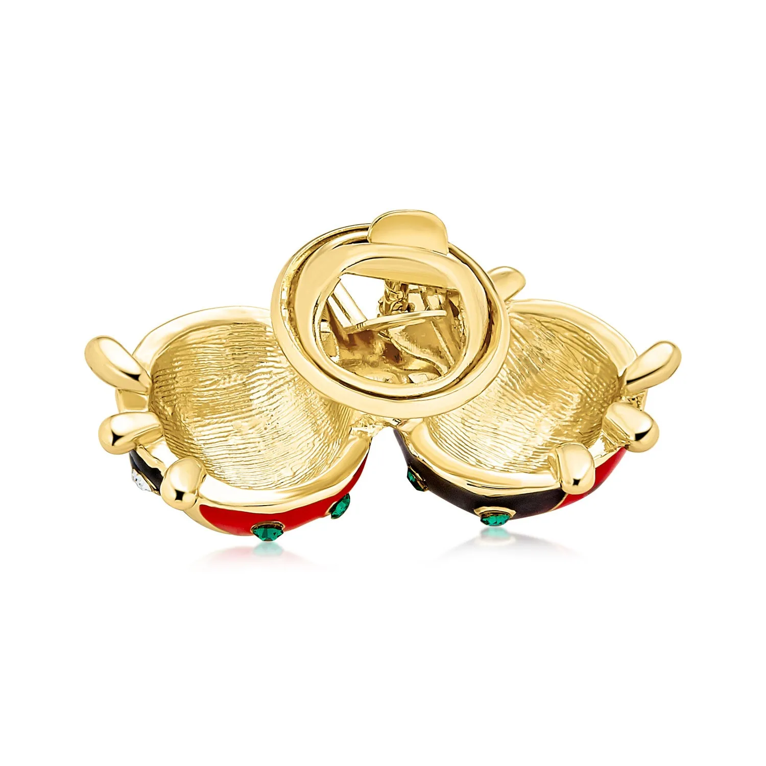 Lucky Ladybug Brooche Pin Red Black Gold Enamel with Green Eye Crystal Design