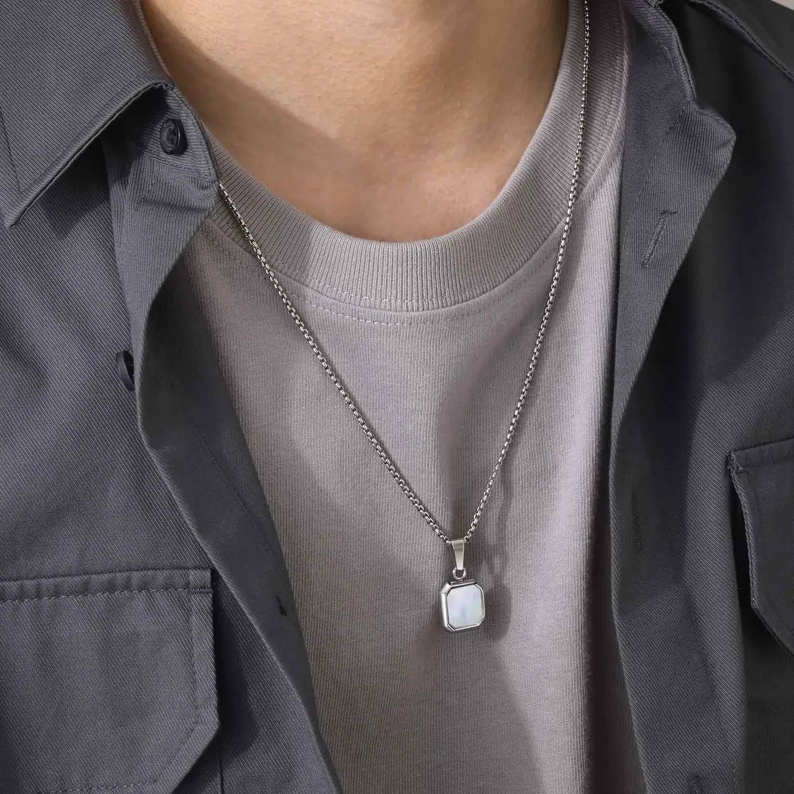 Men Stylish Geometric Square Stone Necklaces