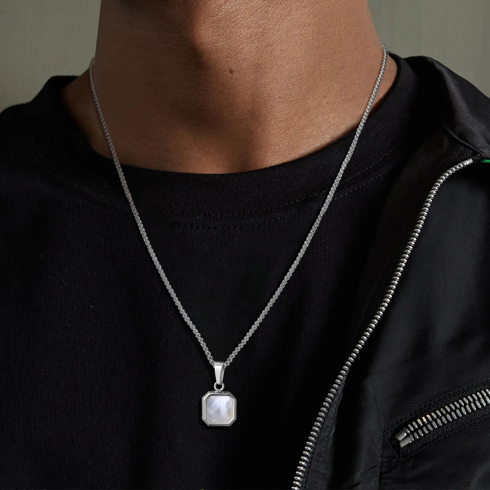 Men Stylish Geometric Square Stone Necklaces