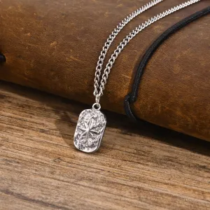 Mens Dog Tag Necklaces, Stylish Hammered Stainless Steel Eight Point Star Pendant Collar