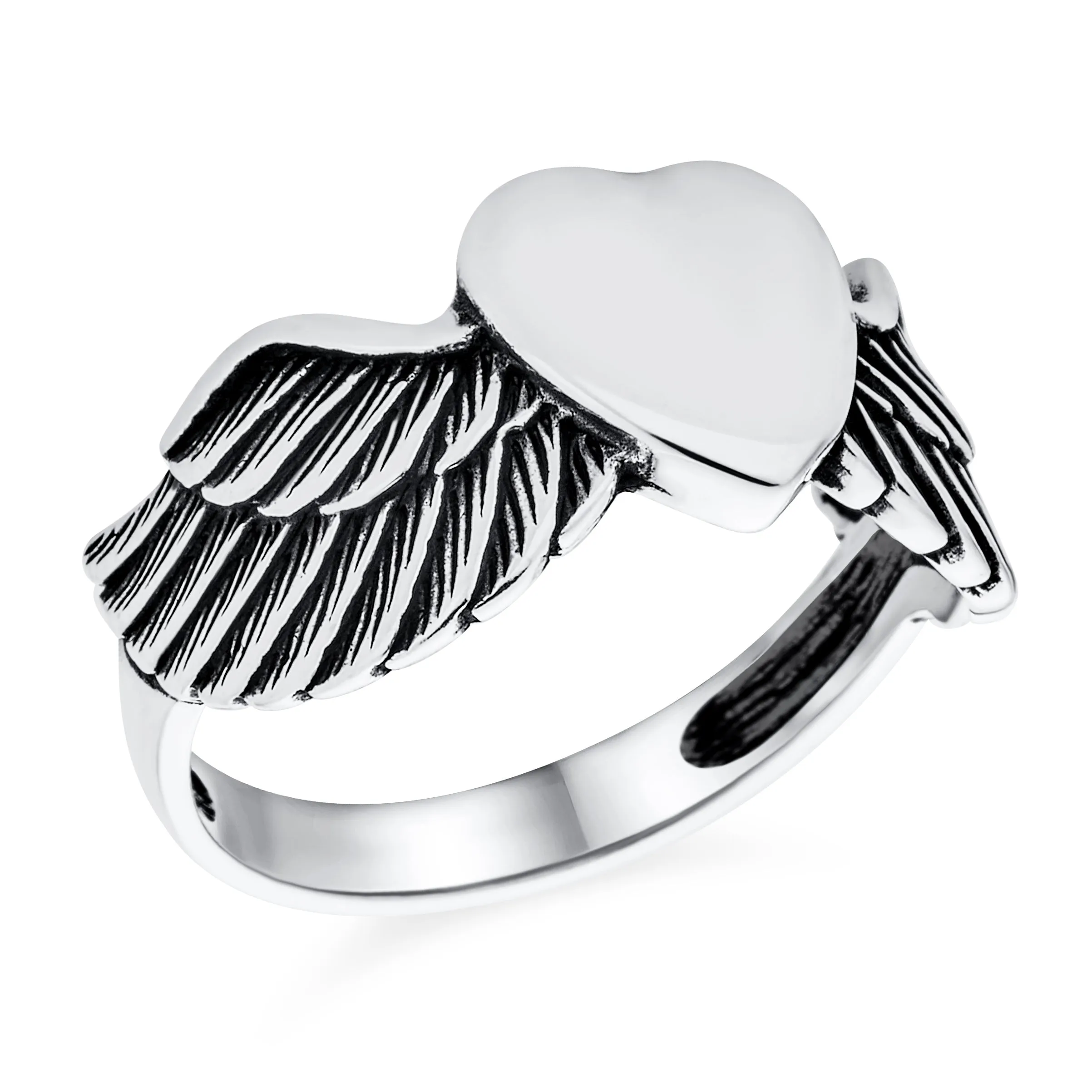 Mens Stainless Steel Heart Angel Wing Feather Band Ring Unisex Monogram Initials