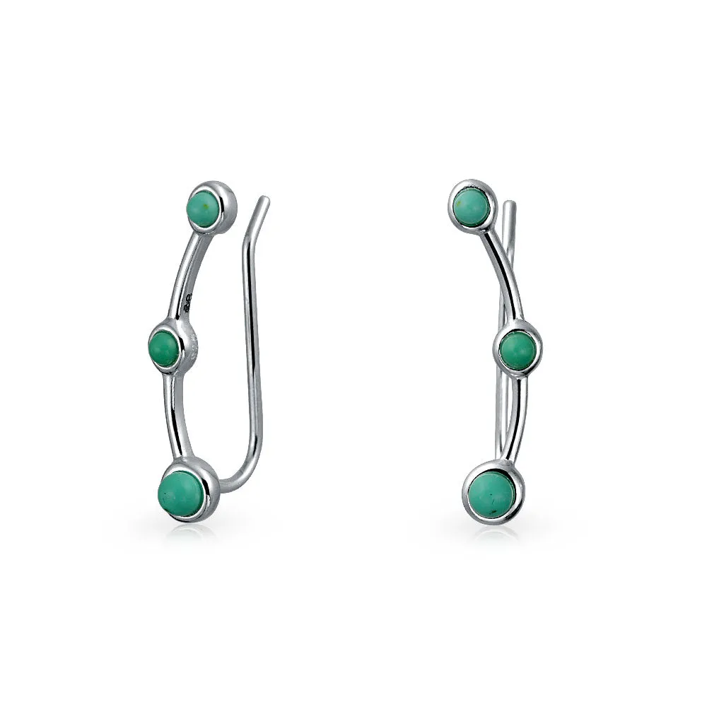 Minimalist 3 Gemstone Blue Turquoise Ear Cuff Cartilage Earrings in Sterling Silver