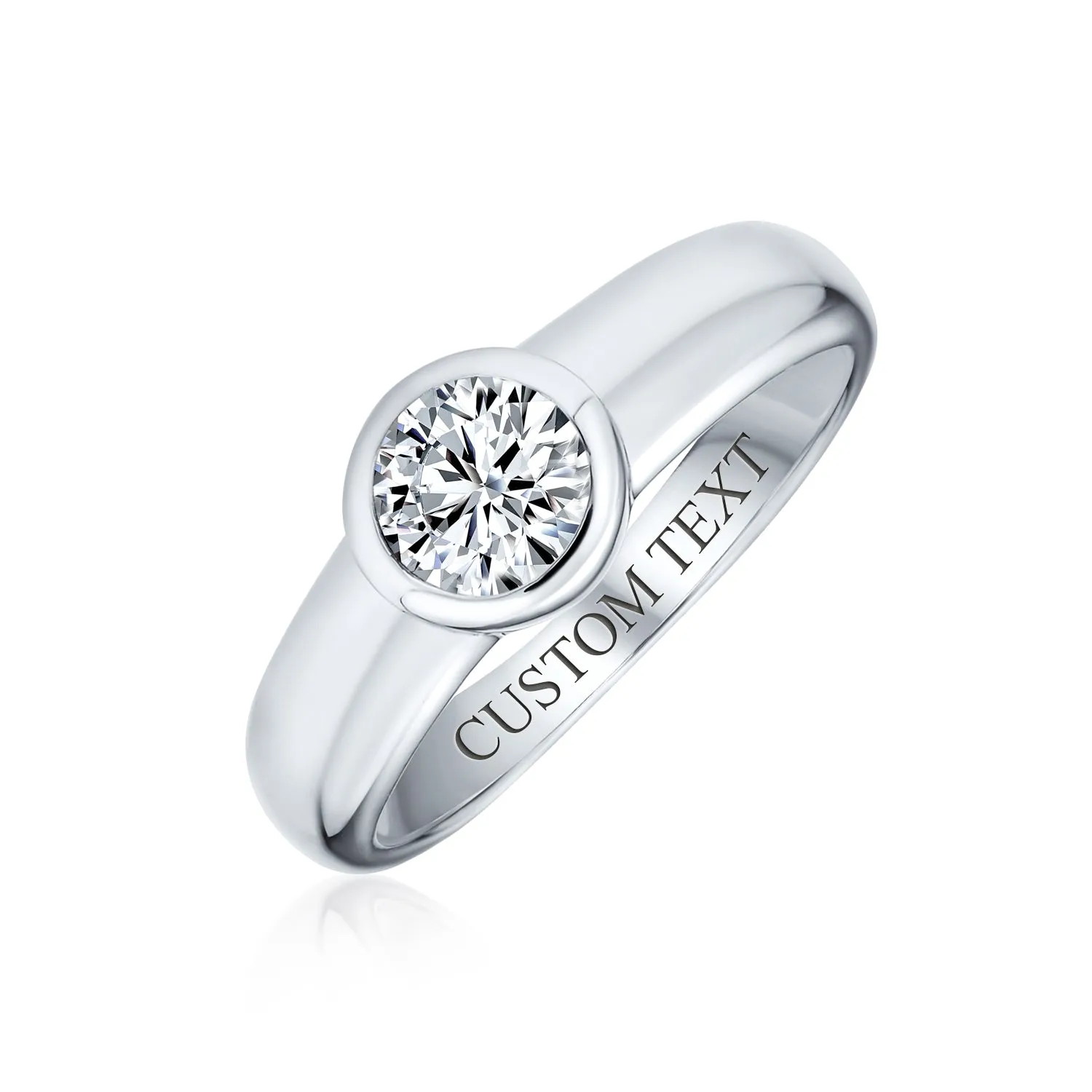 Modern Minimalist CZ Bezel Set Round Solitaire Engagement Ring Sterling Silver