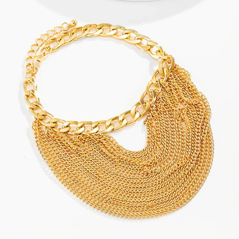 Multi-Layered Link Chain Tassel High Heel Anklets