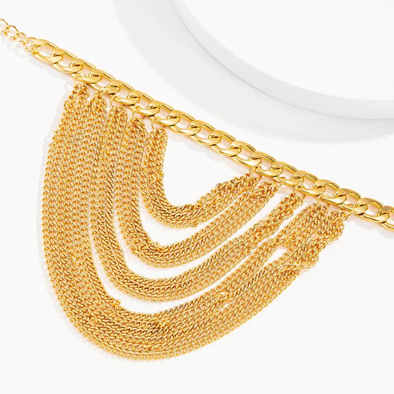 Multi-Layered Link Chain Tassel High Heel Anklets