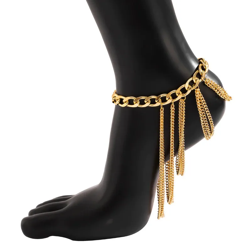 Multi-Layered Link Chain Tassel High Heel Anklets