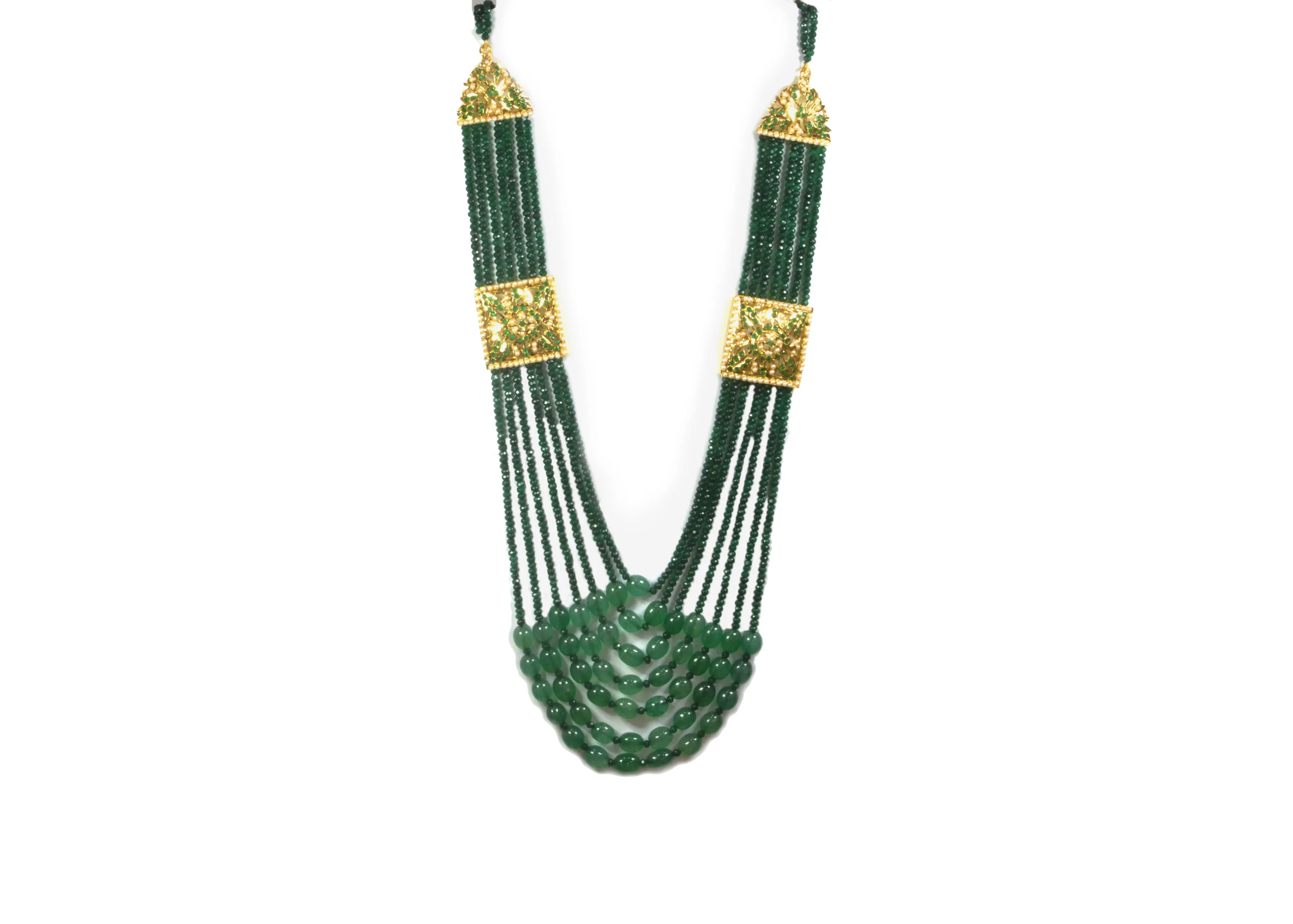 Multilayer Emerald Pearl Beaded Jadau Necklace