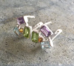 MultiStone Earrings - Colorful Geometric Earrings - Vintage Drop Earrings
