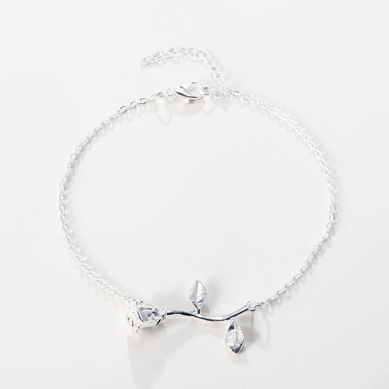New Simple Gold Color Rose Flower Chain Anklets