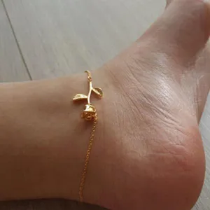 New Simple Gold Color Rose Flower Chain Anklets