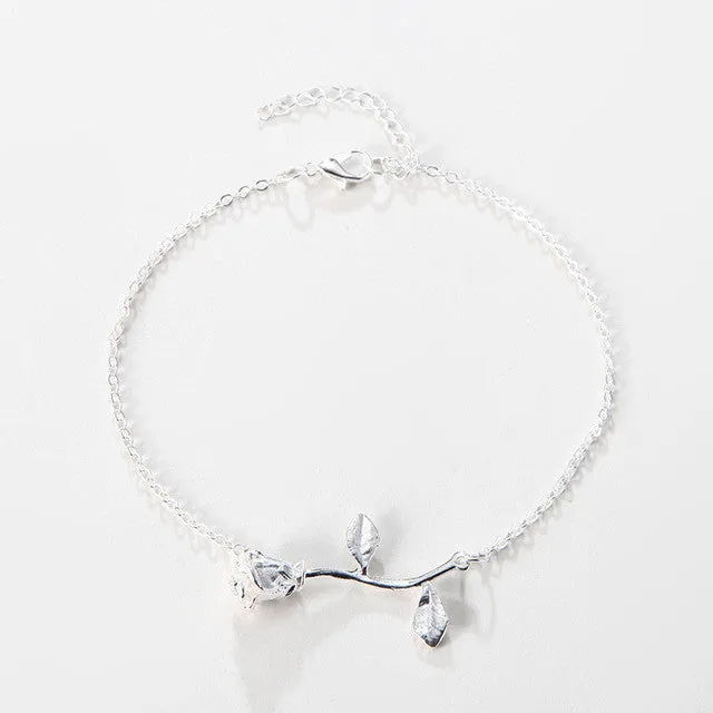 New Simple Gold Color Rose Flower Chain Anklets