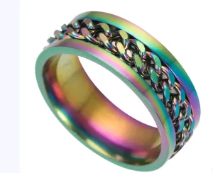 Oil Spill Chain Fidget Spinner Ring