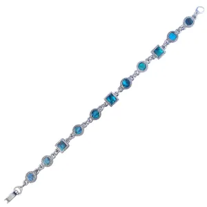 Paua Square Circle Milgrain Linked Bracelet