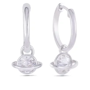 Platinum Plated Silver Moissanite Planet Rose Cut Earrings 2ctw