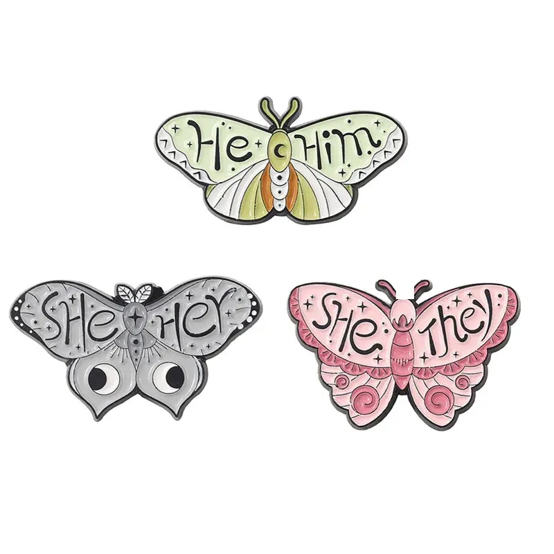 Pronoun Butterfly Enamel Pins